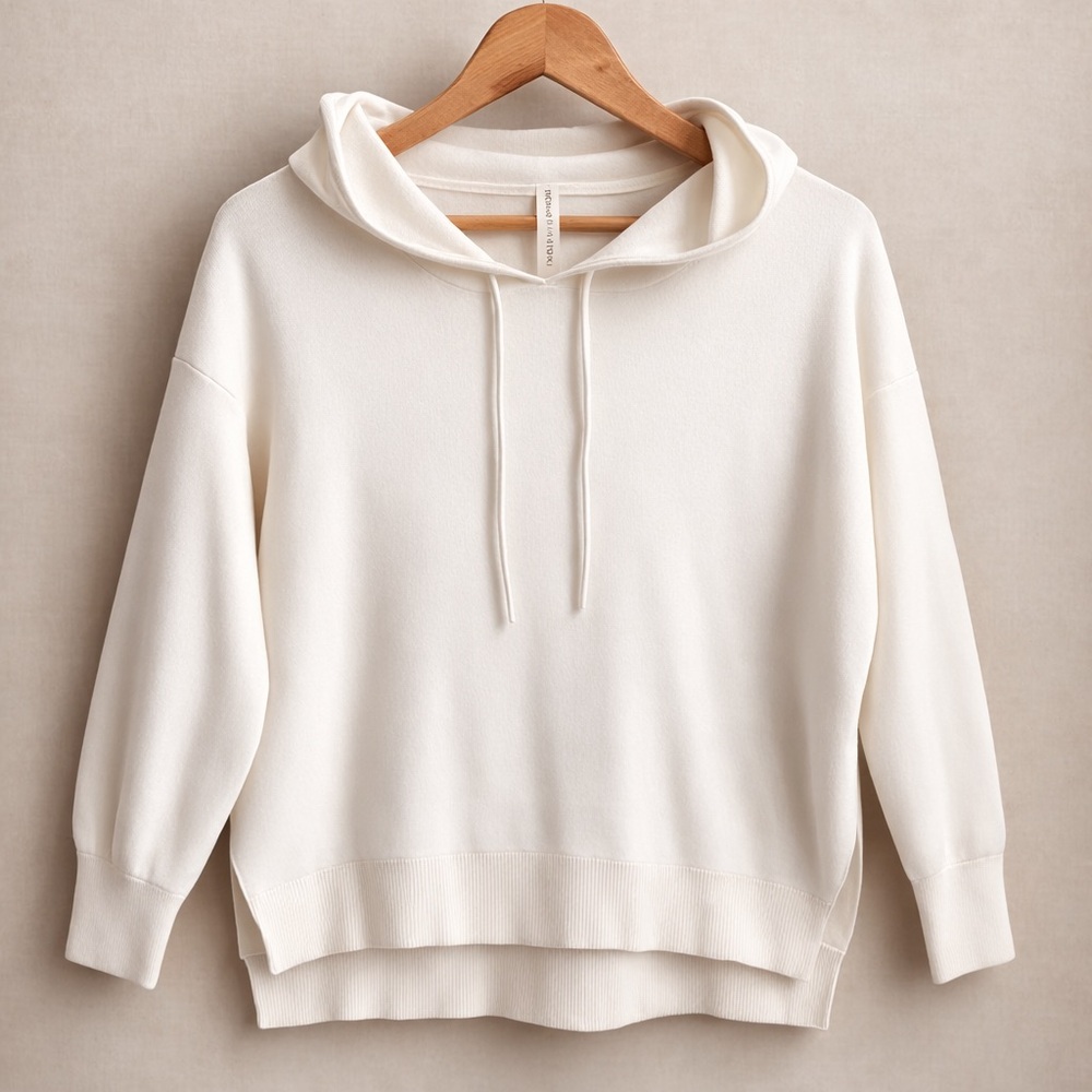 BABATON ARITZIA Hoodie Pullover Sweatshirt Cream Oversized Knit Lounge Minimal - Picture 1 of 9